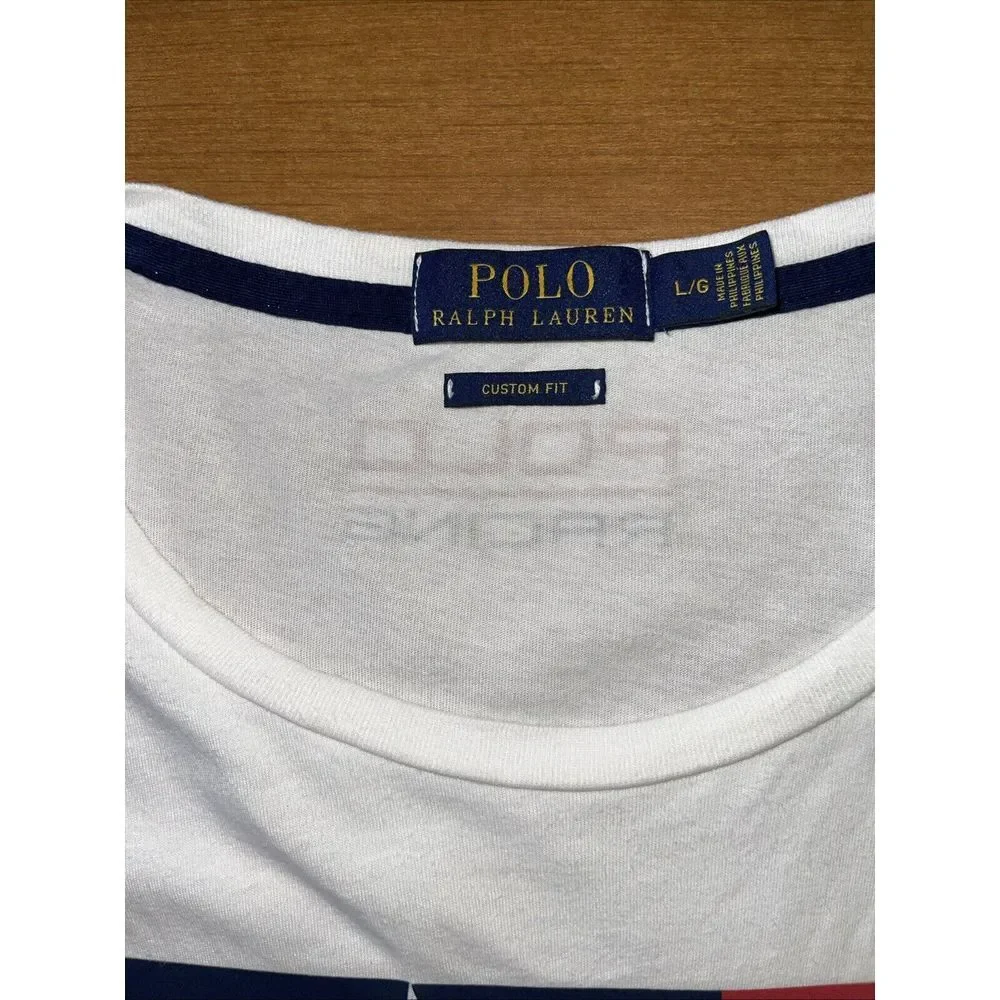 Polo Ralph Lauren T shirt Men L White Offshore Sailing Team American Flag Preppy
